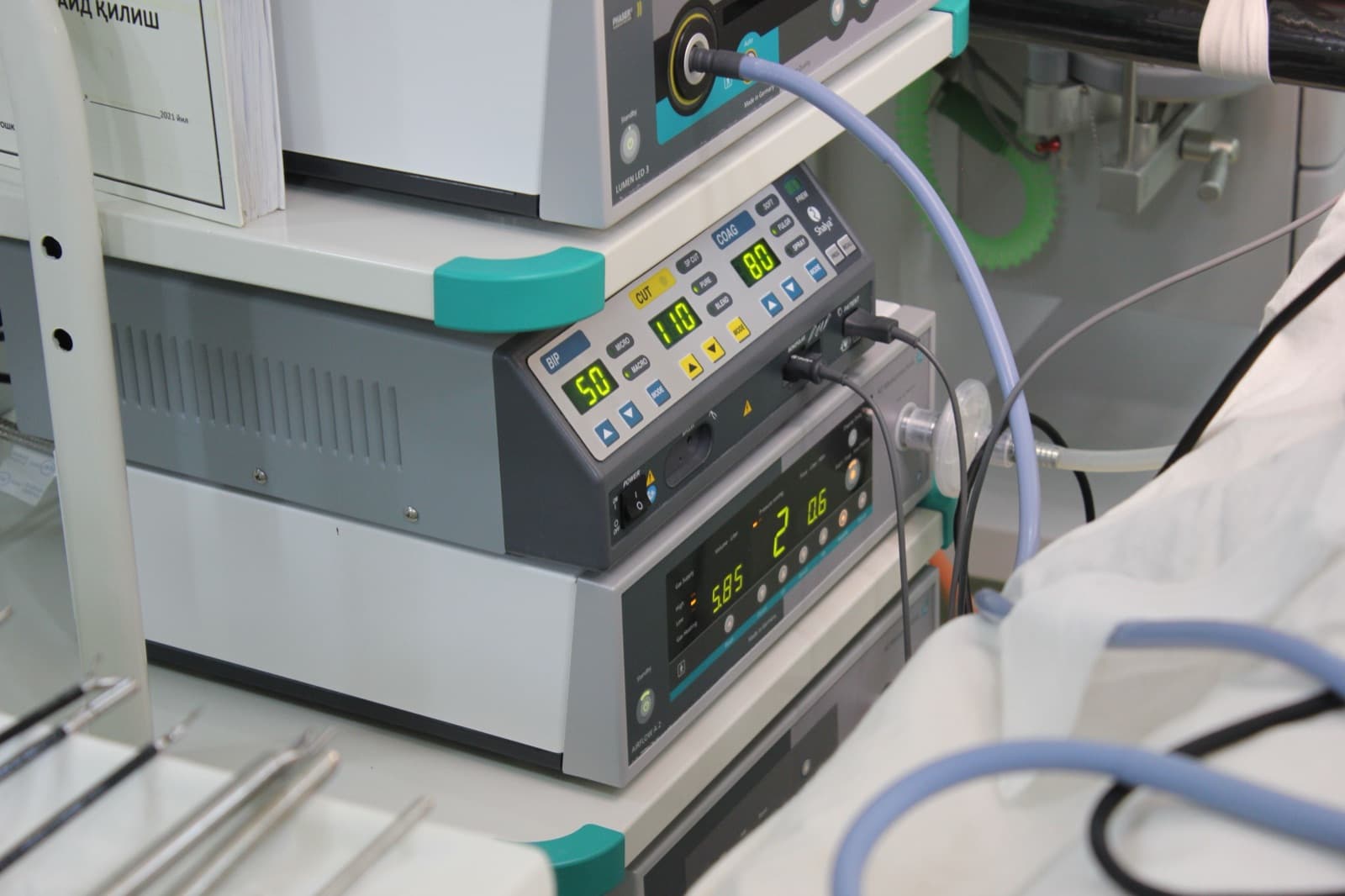 Medical equipment with digital displays and cabling