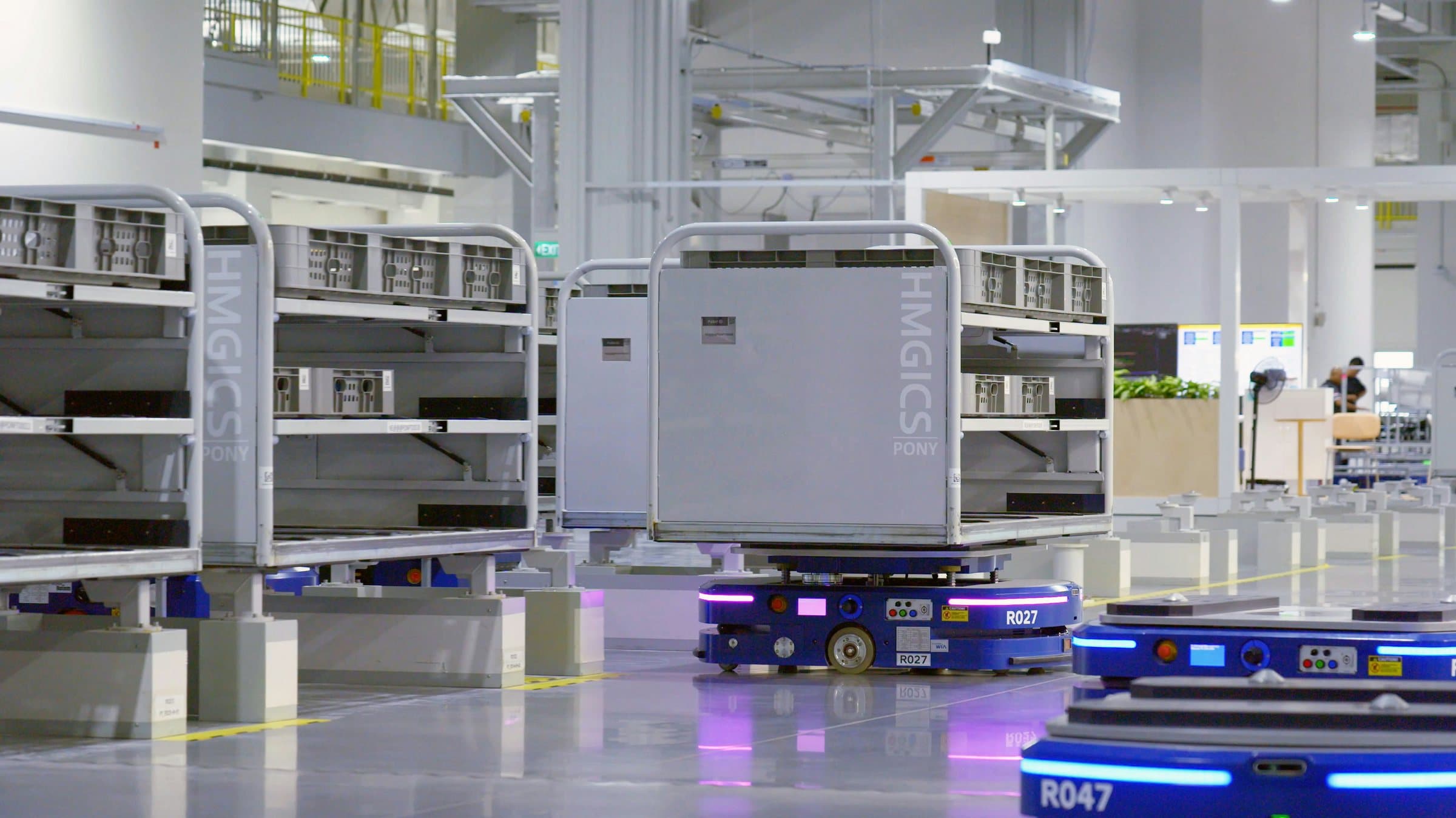 Autonomous robots working a warehouse floor